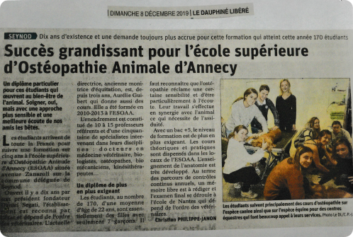 l’Ecole Supérieure d’Ostéopathie Animale d’Annecy fête ses 10 ans