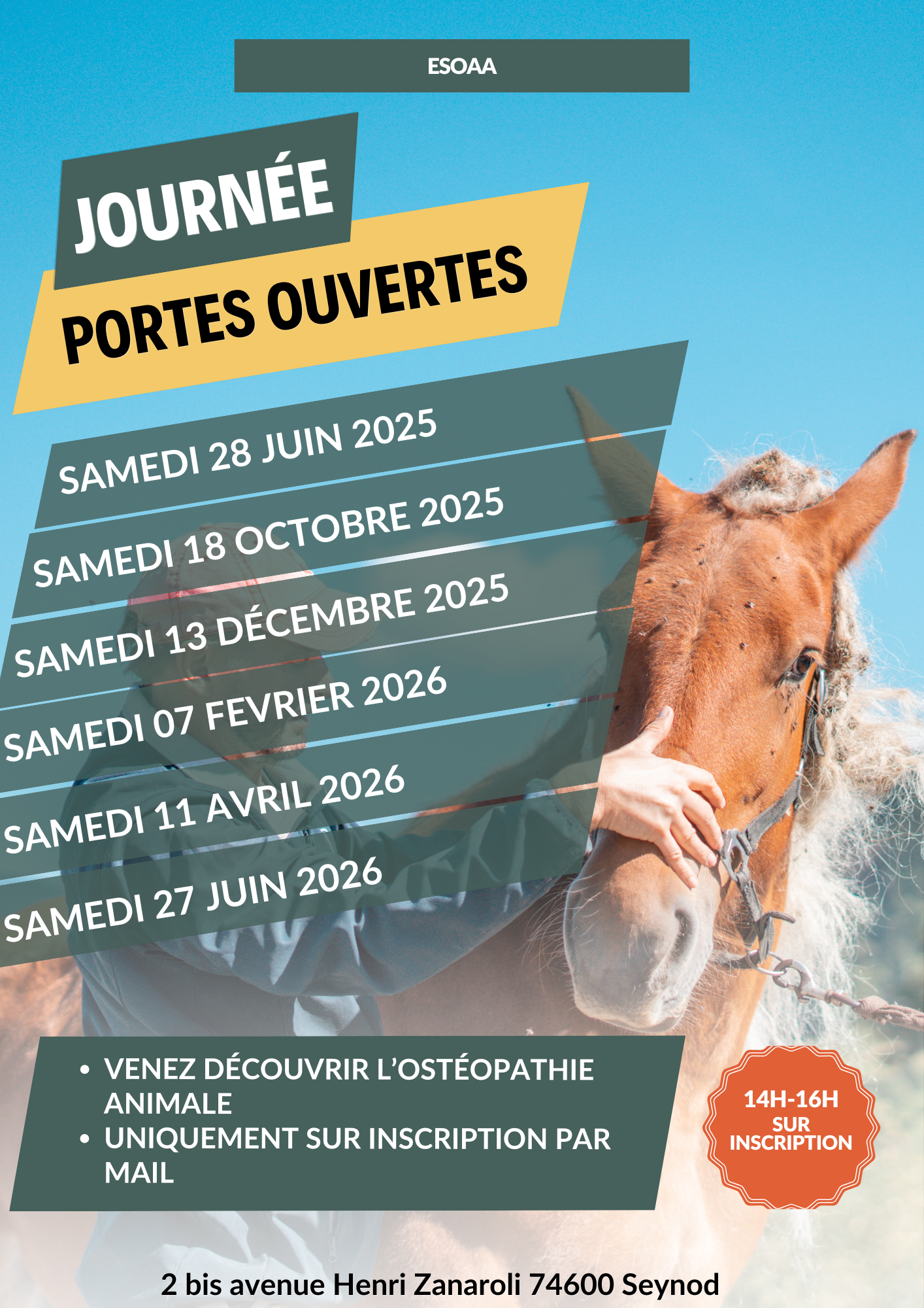 Affiche Poster Journée Évènement Portes Ouvertes Centre Équestre Photo Simple Moderne Vert Jaune Orange
